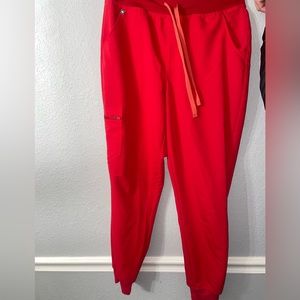 FIGS Zomara High Waisted Joggers Pop RED